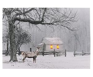 Tableau lumineux LED - Cerf - 40 x 30 cm - Peinture murale lumineuse - Paysage d'hiver sur toile