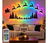 Tableau Lumineux Père Noël Traîneau, LED Bois Télécommande Couleur | Décor Mural Village Avec Renne, Autocollant, Piles AA, Minuterie 6h, Ambiance Chaleureuse Pour Salon, Entrée & Chambre