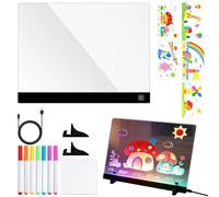 Tableau lumineux - Présentoir d'écriture en acrylique, bloc de messages LED, plaque acrylique transparente avec 4 modes d'éclairage, tableau mémo décoratif avec marqueurs effaçables inclus