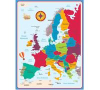Tableau magnétique autocollant, carte de l'Europe colorée avec aimants XXL