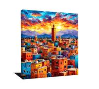 Tableau Maroc Marrakech - Tableau Décoration Murale Salon Oriental - Impression Sur Toile Colorée Moderne - Grande Toile Orientale Murale - Art Moderne Et Contemporain - Idée Déco Bureau (40x40cm)