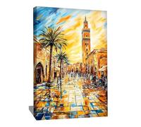 Tableau Marrakech - Decoration Murale Marocaine - Impression Sur Toile Avec Cadre Paysage - Tableau Coucher De Soleil Et Palmier - Toile Abstraite Grand Format - Cadeau Ramadan (80x60cm)