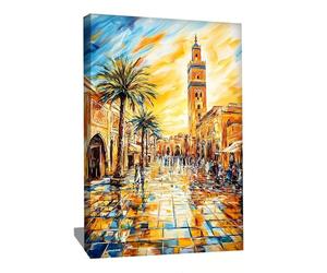 Tableau Marrakech - Decoration Murale Marocaine - Impression Sur Toile Avec Cadre Paysage - Tableau Coucher De Soleil Et Palmier - Toile Abstraite Grand Format - Cadeau Ramadan (80x60cm)