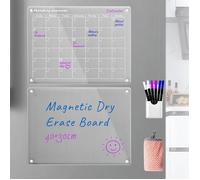 Tableau mémo magnétique effaçable à sec et calendrier pour réfrigérateur, ensemble transparent de 2 calendriers(mensuel + mémo)