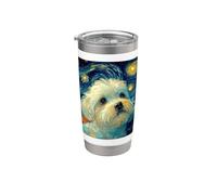 Tableau mignon chien maltais nuit étoilée Vincent Van Gogh Gobelet isotherme en acier inoxydable double paroi