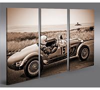 Tableau moderne voiture de course Machine de course de Sépia Vintage Classic oldie Impression sur toile - cadre x fauteuils salon cuisine meubles bureau maison - Photo Format XXL carreaux