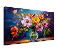 tableau mural Bouquet de fleurs coloré dans un vase contemporain élégant grande décoration murale 120x60 cm