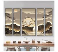 Tableau Mural Chinois en 5 Panneaux, Peinture de Montagne Moderne encadrée, tenture Murale Verticale 3D pour Salon et Bureau à Domicile, Grande Taille (B 4X(25x100)+50x100cm)