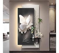 Tableau Mural créatif en grès 3D pour entrée, Sculpture Suspendue décorative avec lumière LED, Vase en Verre, Alimentation Secteur (C 50 * 100cm/19.7 * 39.4in)
