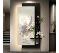 Tableau Mural créatif en grès 3D pour entrée, Sculpture Suspendue décorative avec lumière LED, Vase en Verre, Alimentation Secteur (70 x 140 cm / 27,6 x 55,1 Pouces)