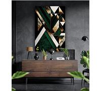 Tableau mural de qualité supérieure en verre acrylique ou composite en aluminium - Pas de tableau mural - Abstrait moderne - Blanc doré Décoration murale design (vert foncé 01, composite en aluminium
