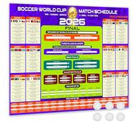 Tableau mural du tournoi mondial de football 2026 - Format A1 - 84,1 x 59,4 cm - Horaires de lancement américains, fixations, stades et villes hôtes