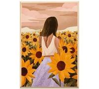 Tableau mural encadré CEANOTHE - Femme au champ de tournesols - 80x120 cm - MDF Jaune Jaune