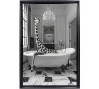 Tableau mural encadré CEANOTHE portrait girafe au bain - 40x60 cm - Noir & blanc Noir & blanc