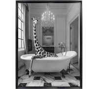 Tableau mural encadré CEANOTHE portrait girafe au bain 60x80 cm Noir & blanc Noir & blanc