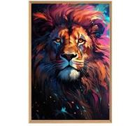 Tableau mural encadré lion vibrant 65x97 cm CEANOTHE Décoration Murale Art Décoratif Muraux Peinture Imprimée en HD Salon Chambre Bureau Fabriqué en France Multicolore G