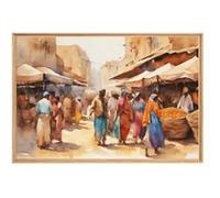 Tableau mural encadré marché aquarelle 65x97 cm CEANOTHE Décoration Murale Art Décoratif Muraux Peinture Imprimée en HD Salon Chambre Bureau Fabriqué en France Multicolore G