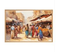 Tableau mural encadré marché aquarelle CEANOTHE - 65x97 cm - Classique intemporel