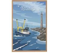 Tableau mural illustration chalutier Bretagne CEANOTHE 65x97 cm Bleu - Fabriqué en France Bleu G