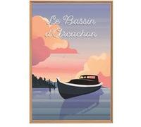 Tableau mural illustration coucher de soleil Arcachon CEANOTHE 65x97 cm Rose - Fabriqué en France Rose G