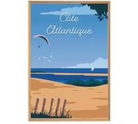 Tableau mural illustration plage côte Atlantique nuit CEANOTHE 45x65 cm Bleu - Fabriqué en France Bleu G
