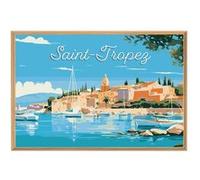 Tableau mural illustration port de Saint-Tropez CEANOTHE 30x45 cm Bleu - Fabriqué en France Bleu G