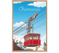 Tableau mural illustration téléphérique Chamonix CEANOTHE 65x97 cm Bleu - Fabriqué en France Bleu G
