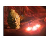 Tableau mural LED lumineux, décoration murale, impression d'art Bouddha avec éclairage, piles, 3 ampoules LED, LxH 45x30 cm