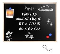 Tableau mural magnétique et ardoise - CREATIVE HOME - Creative Home 2-en-1 - Noir - 80x60 cm - Cadre pin