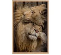 Tableau mural mat encadré couple lion 65x97 cm CEANOTHE Décoration Murale Art Décoratif Muraux Peinture Imprimée en HD Salon Chambre Bureau Fabriqué en France Marron G