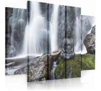 Tableau Murale 5 Parties Bouddha cascade paysage 150x100 cm Impression sur Toile Décoration d'intérieur Zen Feng Shui pour salon