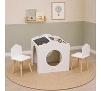 Tableau noir Baninni avec 2 chaises pour enfants, couleur blanc "Cloudy"