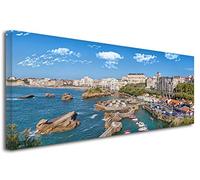 Tableau paysage moderne, décoration murale, tableau paysage couleur vive, Cadre déco toile PANORAMA DE BIARRITZ 80x30 cm