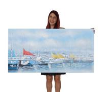 Tableau peinture à huile, bateaux, peint à la main à 100%, toile de décoration murale XL 140x70cm