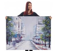 Tableau peinture à huile, ville, peint à la main à 100%, toile de décoration murale XL 120x90cm