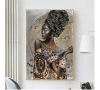 Tableau peinture à l'huile fille africaine moderne toile abstraite décoration murale de la maison- 40x50cm (sanscadre)