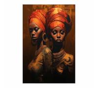 Tableau Peinture Africaine Femme africaine Impression Sur Toile Grandes Élégant Impression sur Toile Art mural pour Salon Salle de bain Bureau Décoration Murale(Orange 73)-20x30cm Sans cadre