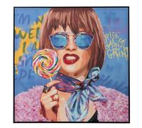 Tableau Peinture Femme Sucette Pop Art 100x100cm Multicolore