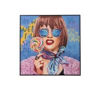 Tableau Peinture Femme Sucette "Pop Art" 100x100cm Multicolore