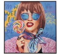 Tableau Peinture Femme Sucette Pop Art 100x100cm Multicolore