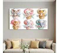 Tableau sur toile Animal Éléphant 40L x 30W cm à accrocher Montgolfière de Dessin Animé murale élégante et moderne impression sur toile décoration