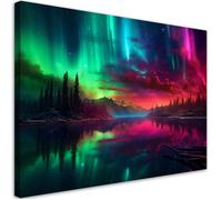 Tableau sur toile Aurore boréale sur fond de montagnes impression sur toile - FEEBY - 90x60 cm