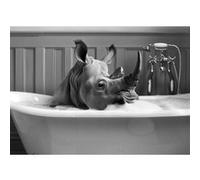 Tableau sur toile CEANOTHE rhinocéros au bain 80x120 cm Noir & blanc Noir & blanc