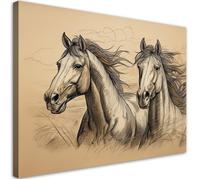 Tableau sur toile Chevaux Vintage Beige décoration intérieure - FEEBY - 60x40 cm