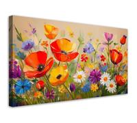 tableau sur toile Coquelicots Fleurs colorées dans la prairie composition classique décoration murale 100x50 cm