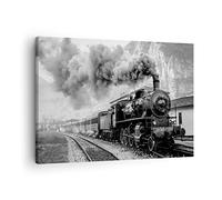 Tableau sur Toile Décoratif 70x50 cm Noir et Blanc Autos - 4315 | Former ET Noir Impression sur Toile Décoration Murale Art Mural Toile Imprimée Salon Chambre Cuisine ARTTOR