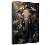 Tableau sur toile éléphant assis 30x45 cm CEANOTHE Décoration Murale Art Décoratif Muraux Peinture Imprimée en HD Salon Chambre Bureau Fabriqué en France Marron G