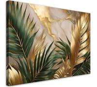 Tableau sur toile Feuilles de palmier sur fond de marbre doré élément décoratif pour mur - FEEBY - 100x70 cm