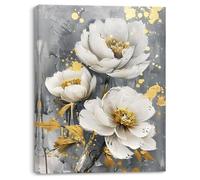 Tableau sur Toile Fleurs blanches, Tableau Decoration Murale, Peinture à l’huile Image de fleur pour Chambre 30X40cm, Cadre Intégré