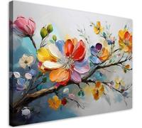 Tableau sur toile Fleurs colorées Abstraction toile décorative - FEEBY - 90x60 cm